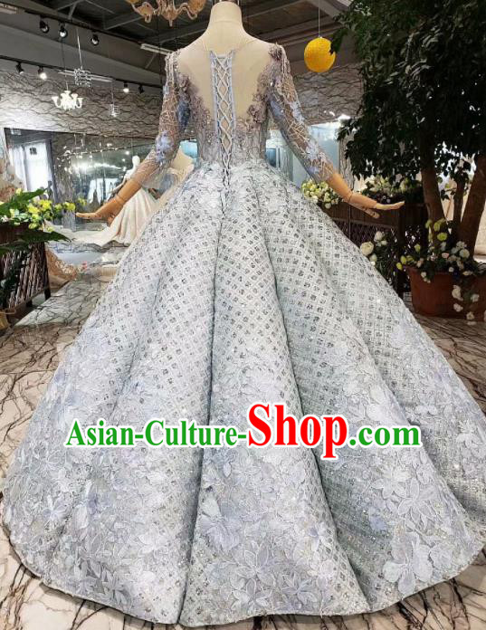 Customize Embroidered Blue Full Dress Top Grade Court Princess Waltz Dance Costume for Women