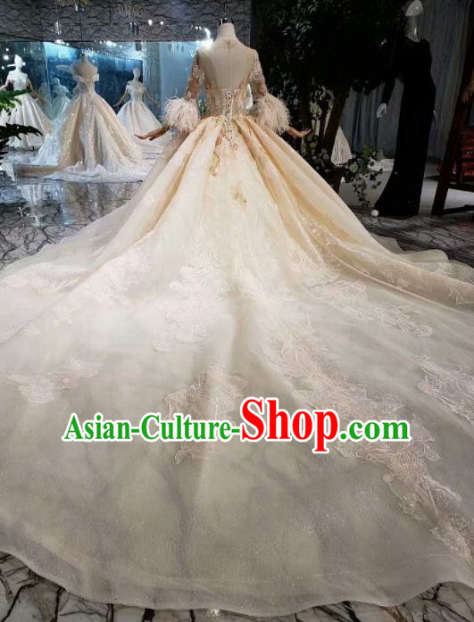 Handmade Customize Wedding Princess Embroidered Champagne Mullet Dress Court Bride Costume for Women