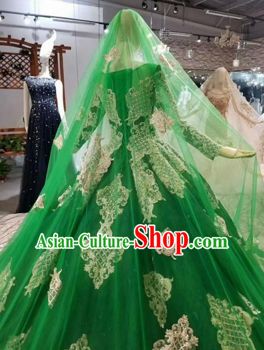 Top Grade Customize Modern Fancywork Deep Green Full Dress Court Princess Waltz Dance Costume for Women