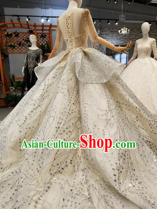 Customize Handmade Princess Embroidered Grey Veil Trailing Dress Wedding Court Bride Costume for Women