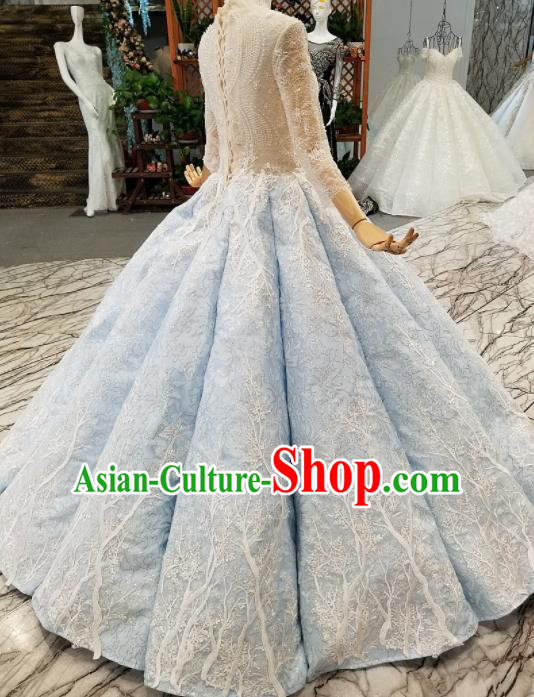 Customize Handmade Princess Embroidered Blue Dress Wedding Court Bride Costume for Women