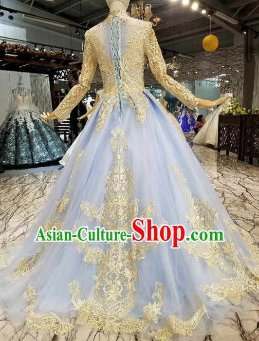 Customize Modern Fancywork Court Blue Full Dress Top Grade Waltz Dance Costume for Women