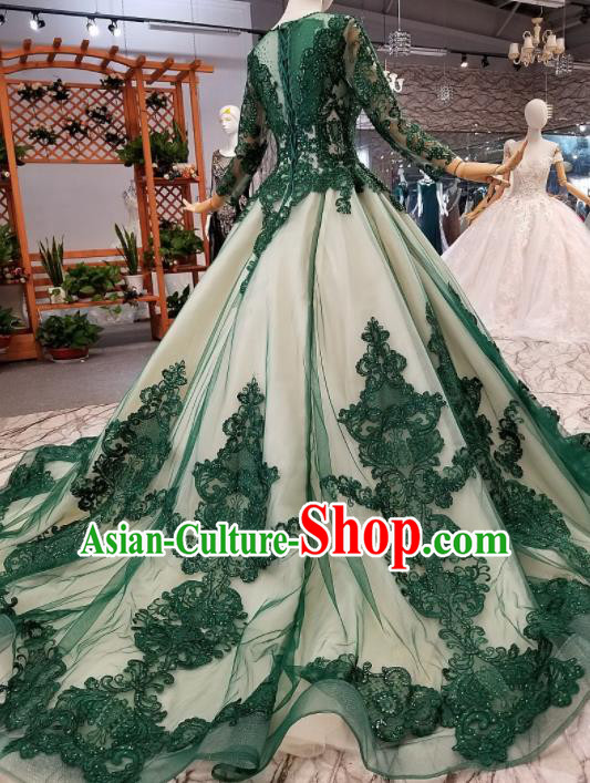 Top Grade Customize Modern Fancywork Atrovirens Lace Full Dress Court Princess Waltz Dance Costume for Women