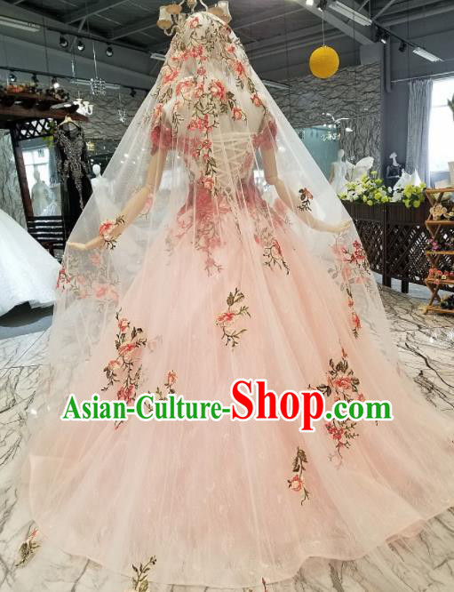 Customize Modern Fancywork Embroidered Pink Full Dress Top Grade Waltz Dance Costume for Women