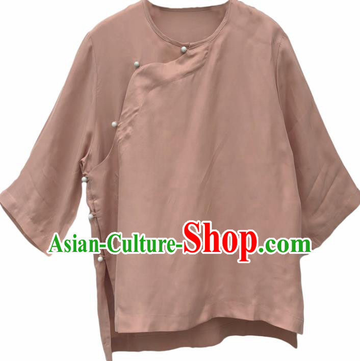 Chinese Traditional National Costume Pink Blouse Tang Suit Upper Outer Garment for Women