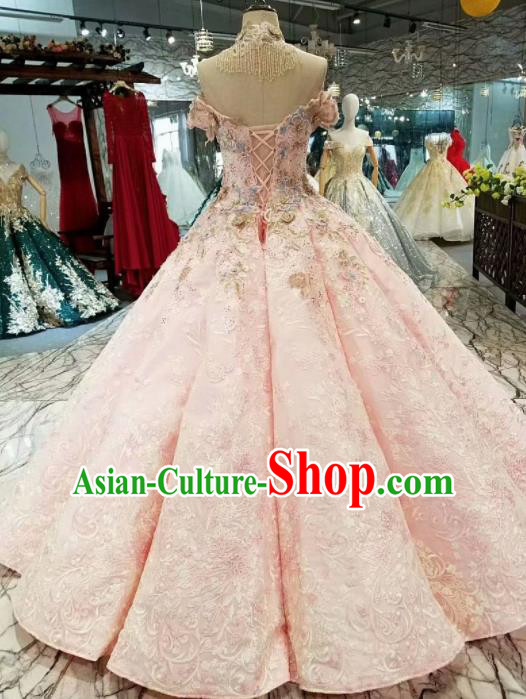 Top Grade Modern Fancywork Court Princess Pink Full Dress Customize Waltz Dance Costume for Women