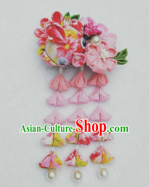 Traditional Japanese Hair Accessories Japan Geisha Kimono Pink Sakura Tassel Hair Claw for Women