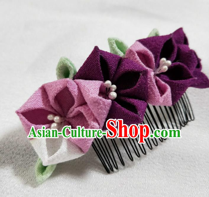 Japanese Traditional Kimono Hair Accessories Japan Geisha Purple Flowers Hair Comb for Women