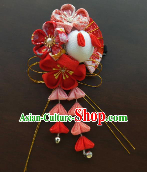 Japanese Traditional Kimono Hair Accessories Japan Geisha Red Fan Hair Claw for Women