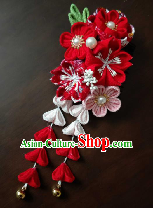 Traditional Japan Geisha Red Sakura Hair Claw Japanese Kimono Hair Accessories for Women