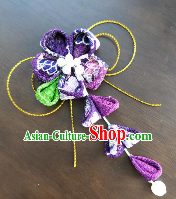 Traditional Japan Geisha Purple Sakura Tassel Hair Claw Japanese Kimono Hair Accessories for Women