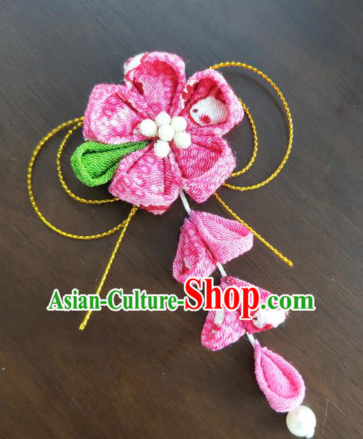 Traditional Japan Geisha Rosy Sakura Tassel Hair Claw Japanese Kimono Hair Accessories for Women