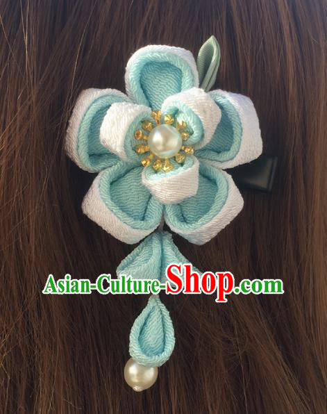 Traditional Japan Blue Sakura Tassel Hair Claw Japanese Kimono Hair Accessories for Women