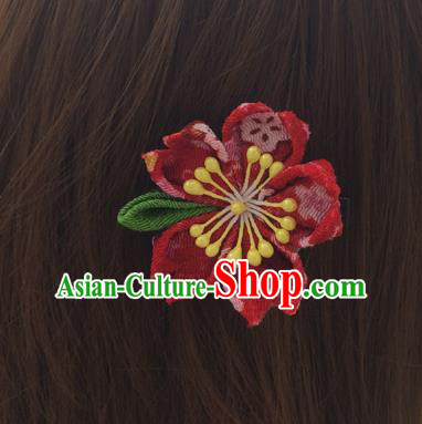 Traditional Japan Little Red Sakura Hair Claw Japanese Kimono Hair Accessories for Women