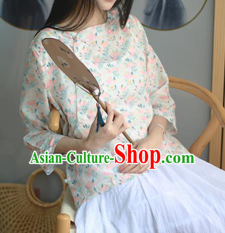 Chinese Traditional National Costume Printing Blouse Tang Suit Upper Outer Garment for Women