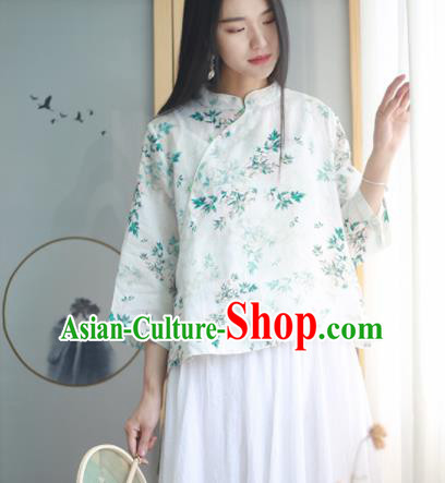 Chinese Traditional National Costume Printing Slant Opening Blouse Tang Suit Upper Outer Garment for Women