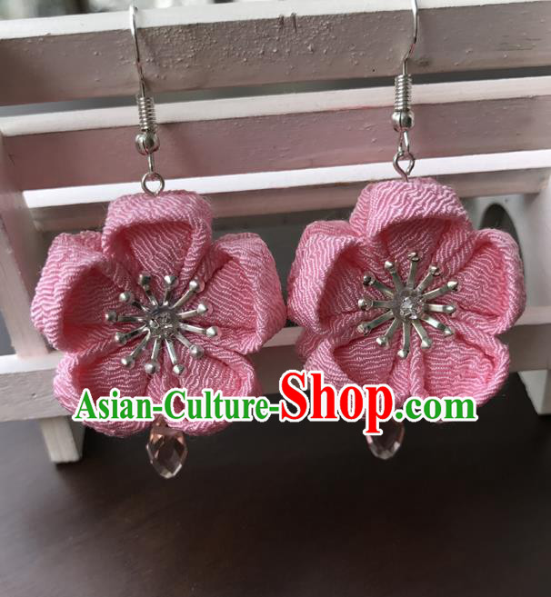 Traditional Japan Pink Sakura Tassel Earrings Japanese Kimono Ear Accessories for Women
