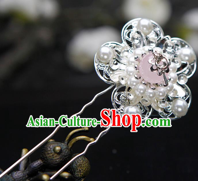 China Ancient Princess Pearls Plum Blossom Hairpins Chinese Traditional Hanfu Hair Accessories for Women