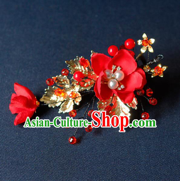 China Ancient Princess Red Flower Hair Claw Hairpins Chinese Traditional Hanfu Hair Accessories for Women