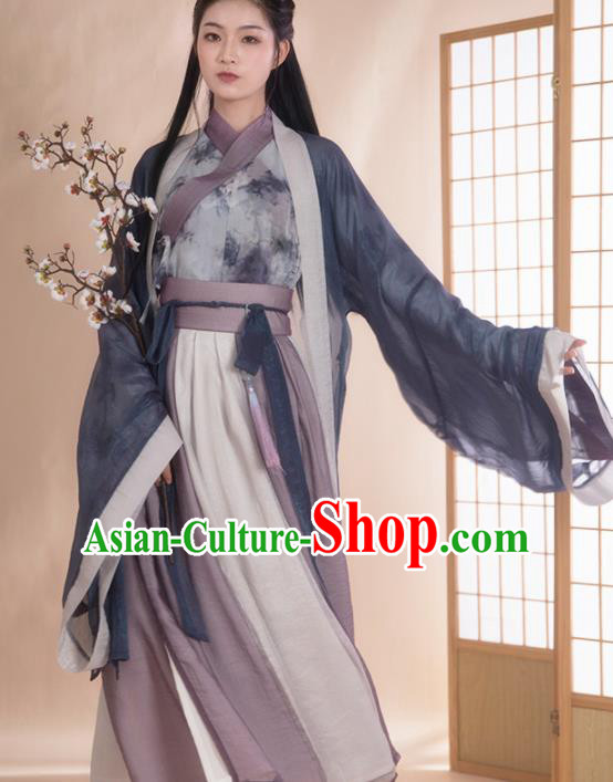 Chinese Traditional Jin Dynasty Historical Costume Ancient Swordswoman Hanfu Dress for Women