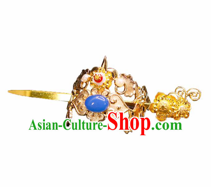China Ancient Swordsman Blue Stone Hairdo Crown Hairpins Chinese Traditional Hanfu Hair Accessories for Men