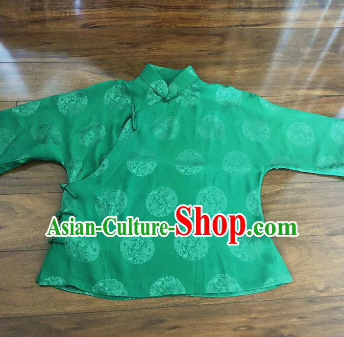 Chinese Traditional Handmade Green Shirt National Costume Upper Outer Garment for Women