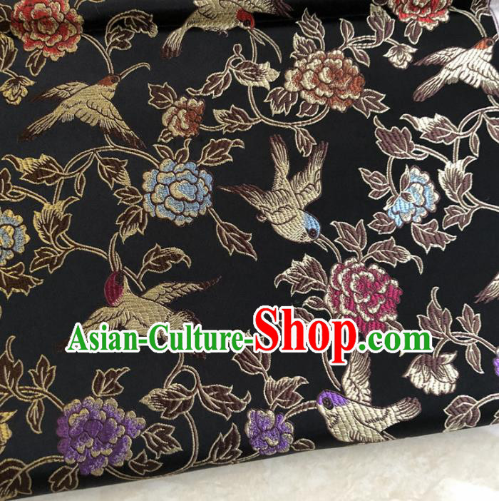 Asian Chinese Traditional Peony Birds Pattern Design Black Brocade Fabric Silk Fabric Chinese Fabric Asian Material