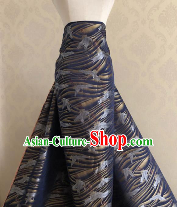 Asian Chinese Traditional Cranes Pattern Design Navy Brocade Fabric Silk Fabric Chinese Fabric Asian Material