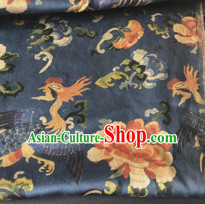 Asian Chinese Traditional Embroidered Peony Pattern Design Navy Brocade Fabric Silk Fabric Chinese Fabric Asian Material