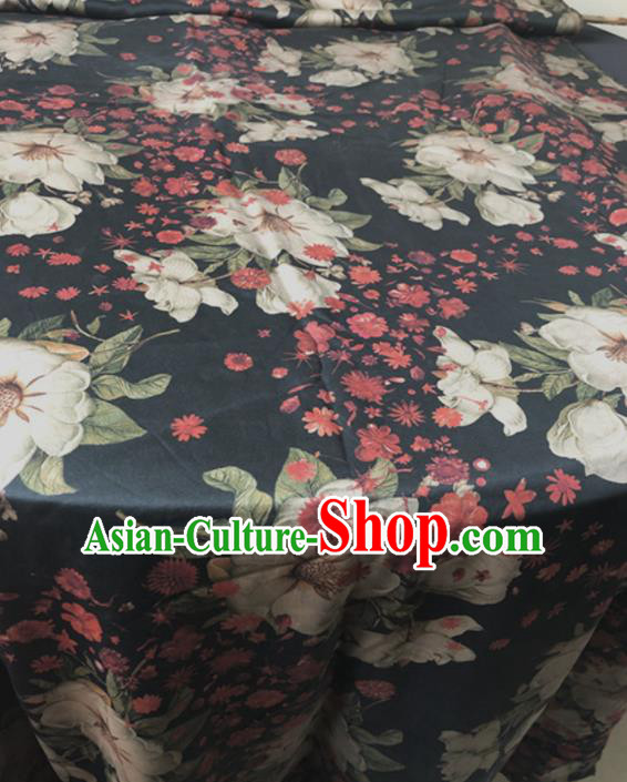 Asian Chinese Traditional Flowers Pattern Design Black Brocade Fabric Silk Fabric Chinese Fabric Asian Material
