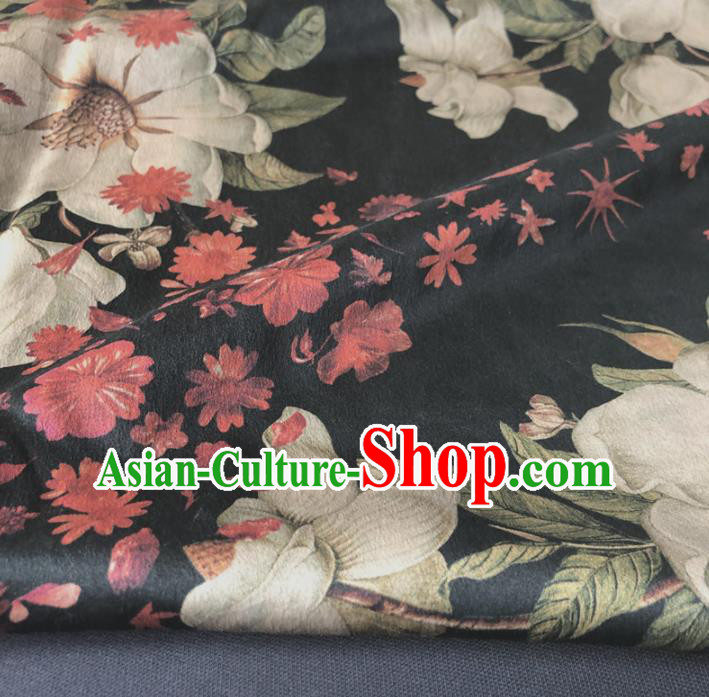 Asian Chinese Traditional Flowers Pattern Design Black Brocade Fabric Silk Fabric Chinese Fabric Asian Material