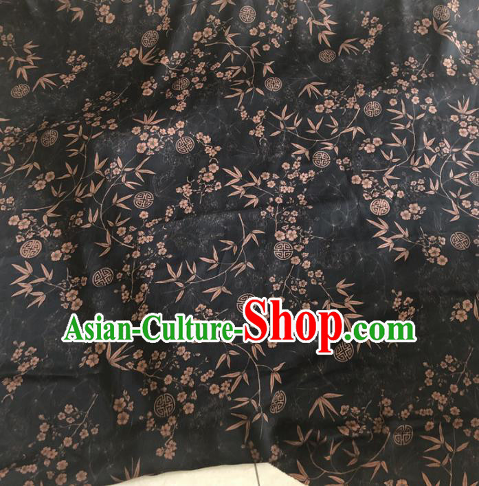 Asian Chinese Traditional Plum Bamboo Pattern Design Black Brocade Fabric Silk Fabric Chinese Fabric Asian Material