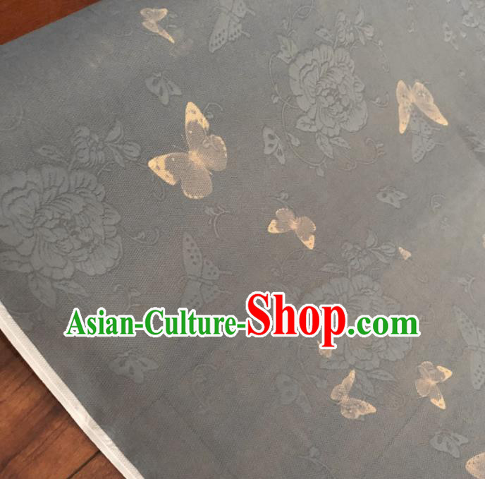 Asian Chinese Traditional Butterfly Peony Pattern Design Grey Brocade Fabric Silk Fabric Chinese Fabric Asian Material