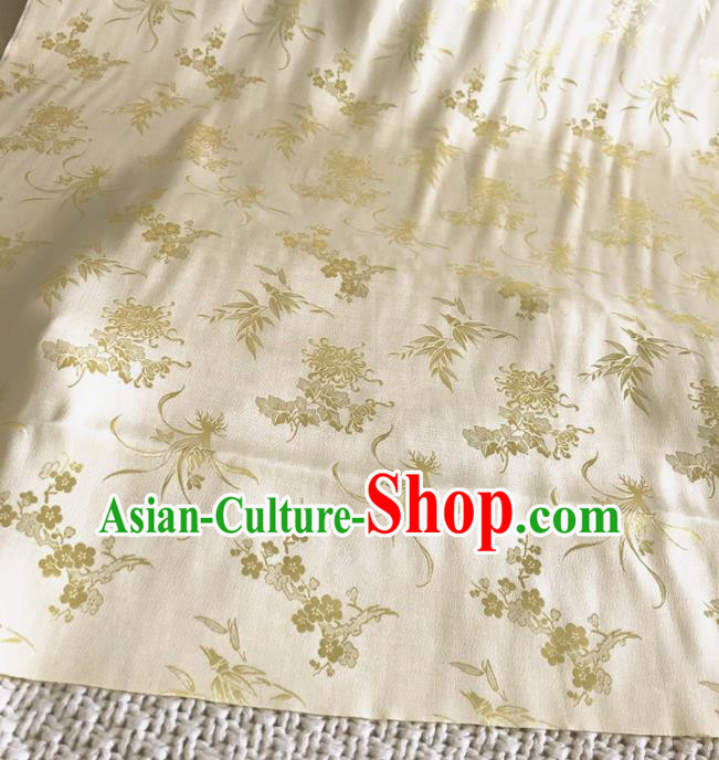 Asian Chinese Traditional Bamboo Orchid Plum Chrysanthemum Pattern Design Yellow Brocade Fabric Silk Fabric Chinese Fabric Asian Material