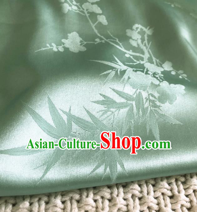 Asian Chinese Traditional Plum Bamboo Pattern Design Green Brocade Fabric Silk Fabric Chinese Fabric Asian Material