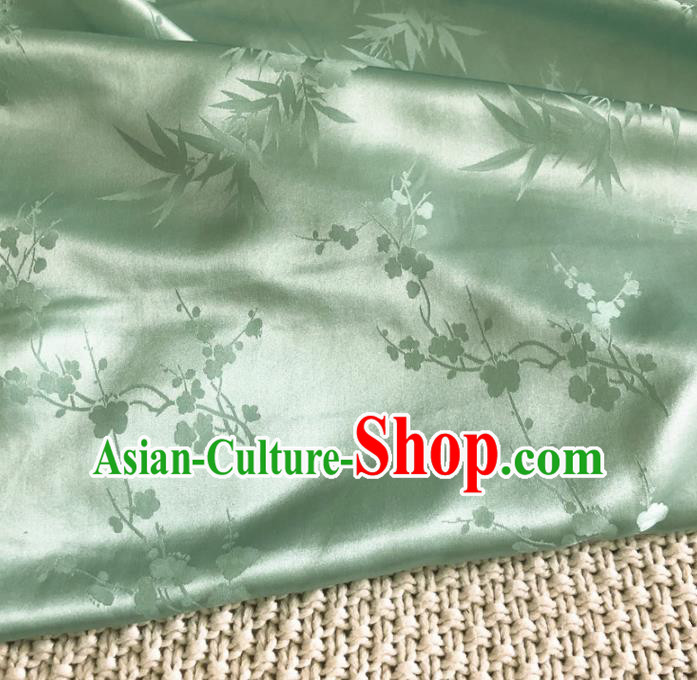 Asian Chinese Traditional Plum Bamboo Pattern Design Green Brocade Fabric Silk Fabric Chinese Fabric Asian Material