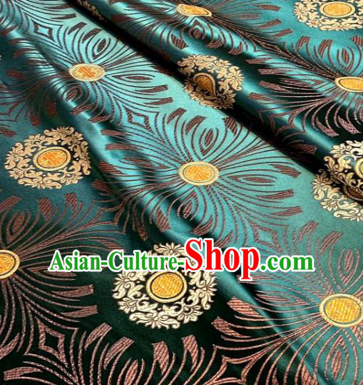 Asian Chinese Traditional Round Flowers Pattern Design Green Brocade Fabric Silk Fabric Chinese Fabric Asian Material