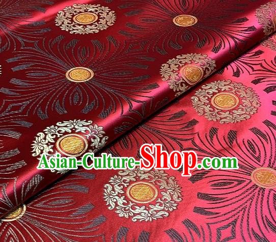 Asian Chinese Traditional Round Flowers Pattern Design Purplish Red Brocade Fabric Silk Fabric Chinese Fabric Asian Material