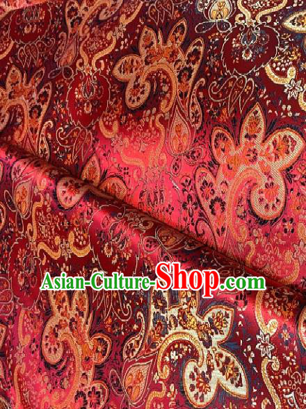 Asian Chinese Traditional Paddy Flowers Pattern Design Red Brocade Fabric Silk Fabric Chinese Fabric Asian Material