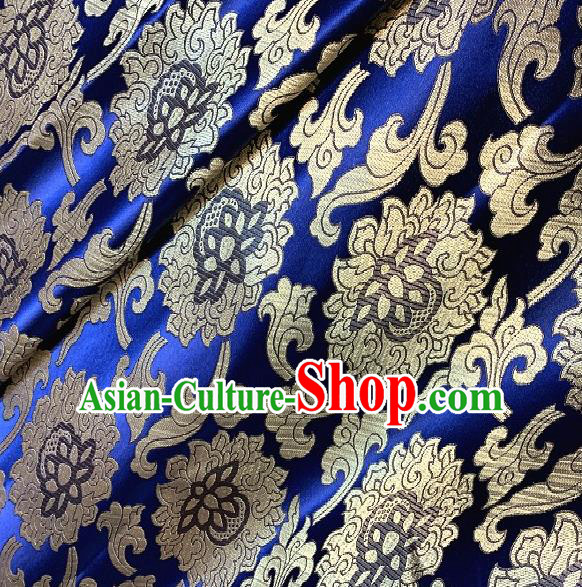 Asian Chinese Traditional Buddhism Lotus Pattern Design Deep Blue Brocade Fabric Silk Fabric Chinese Fabric Asian Material