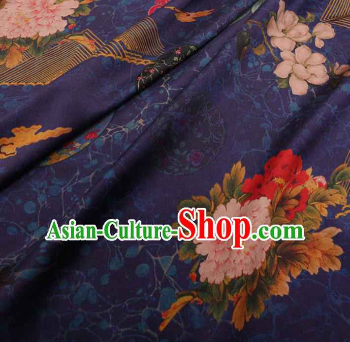 Chinese Traditional Moon Peony Pattern Design Purple Satin Watered Gauze Brocade Fabric Asian Silk Fabric Material