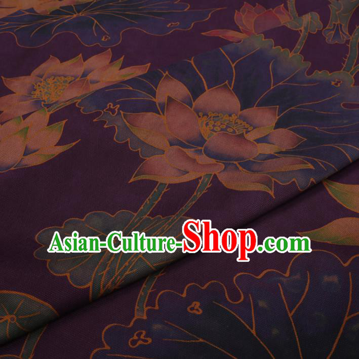 Chinese Traditional Lotus Pattern Design Purple Satin Watered Gauze Brocade Fabric Asian Silk Fabric Material