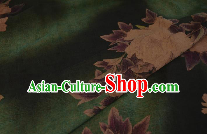 Chinese Traditional Peony Pattern Design Deep Green Satin Watered Gauze Brocade Fabric Asian Silk Fabric Material