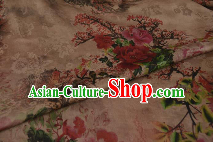 Chinese Traditional Peony Pattern Design Satin Watered Gauze Brocade Fabric Asian Silk Fabric Material