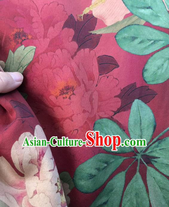 Chinese Traditional Peony Pattern Design Rosy Satin Watered Gauze Brocade Fabric Asian Silk Fabric Material
