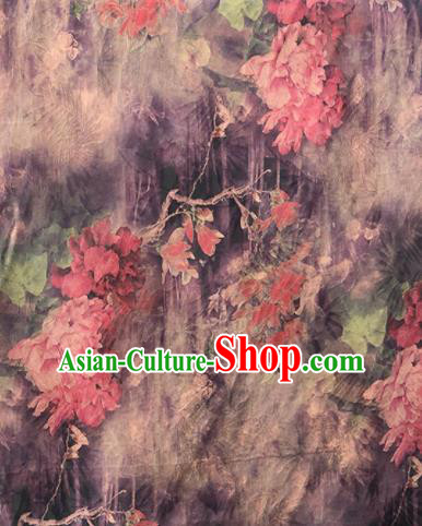 Chinese Traditional Peony Pattern Design Violet Satin Watered Gauze Brocade Fabric Asian Silk Fabric Material