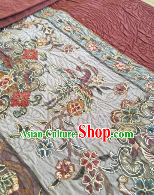 Chinese Traditional Embroidered Peony Crane Pattern Design Brocade Fabric Asian Silk Fabric Chinese Fabric Material