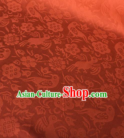 Chinese Traditional Flower Bird Pattern Design Orange Brocade Fabric Asian Silk Fabric Chinese Fabric Material