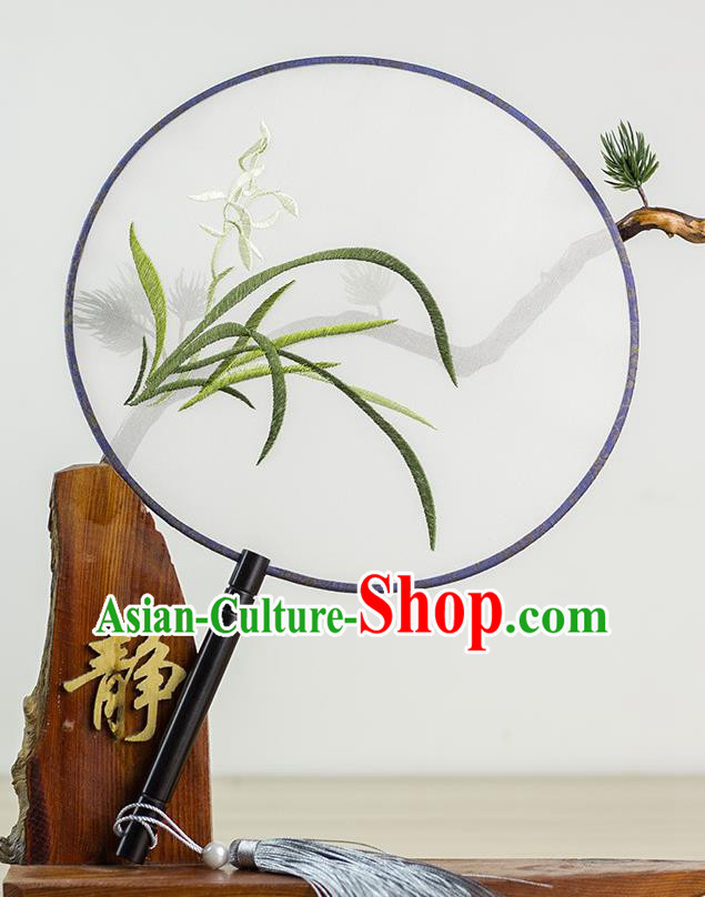 Chinese Traditional Hanfu Embroidered Orchid Palace Fans Ancient Princess Dance Silk Round Fan for Women
