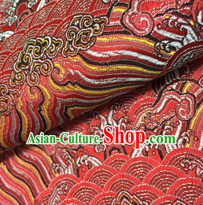 Chinese Traditional Sea Wave Pattern Design Red Brocade Fabric Asian Silk Fabric Chinese Fabric Material